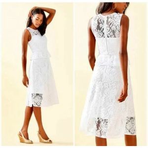 Lilly Pulitzer Dress Nolea Lace Women Size 10 White Peplum Paradise Found New